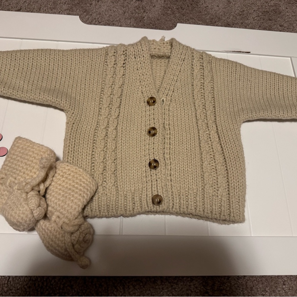 Cozy Cream Knit Cardigan and Booties Set